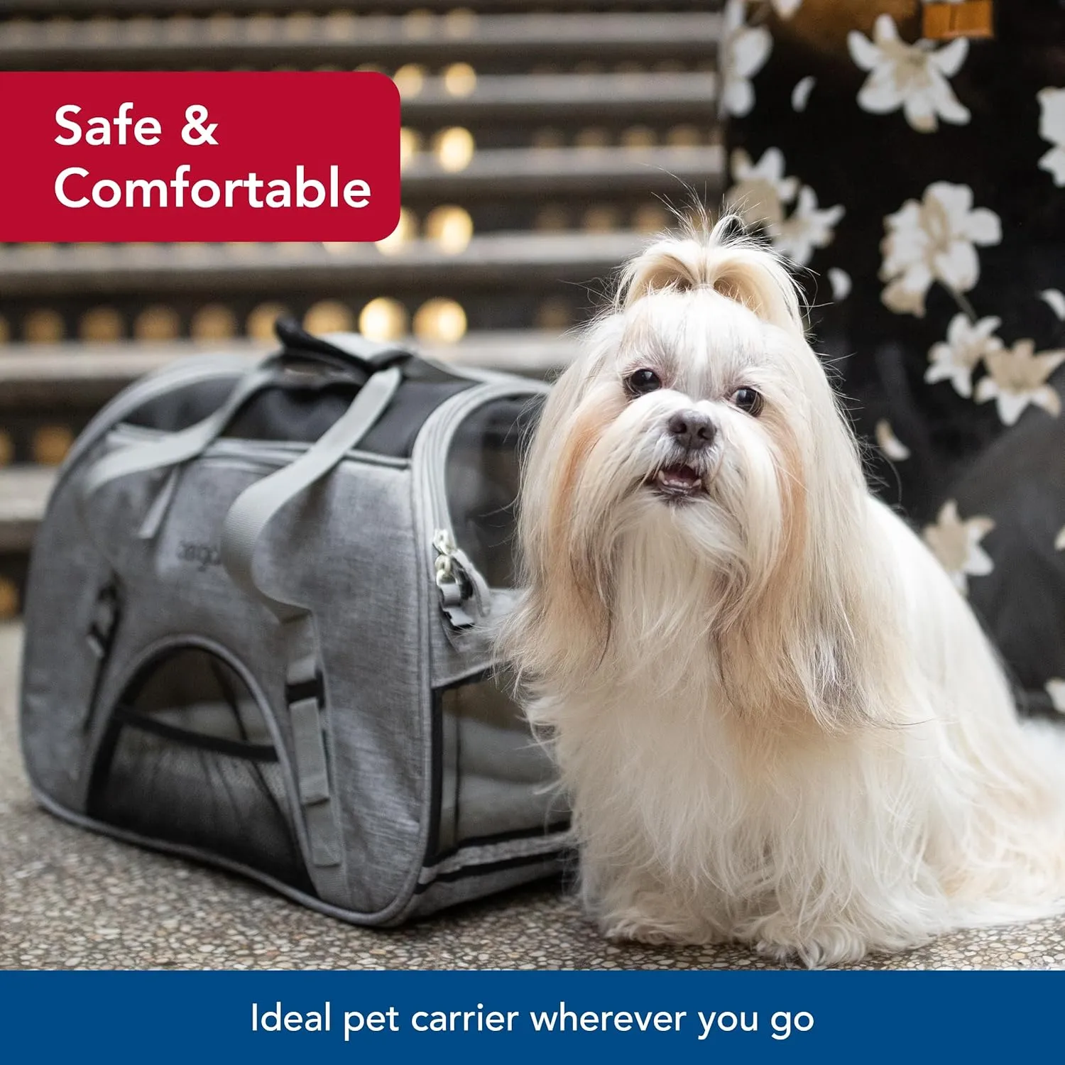 Coastal Pet Bergan Comfort Carrier - Breathable Travel Carrier for Dogs & Cats - Heather Bermuda, 19" x 10" x 13"