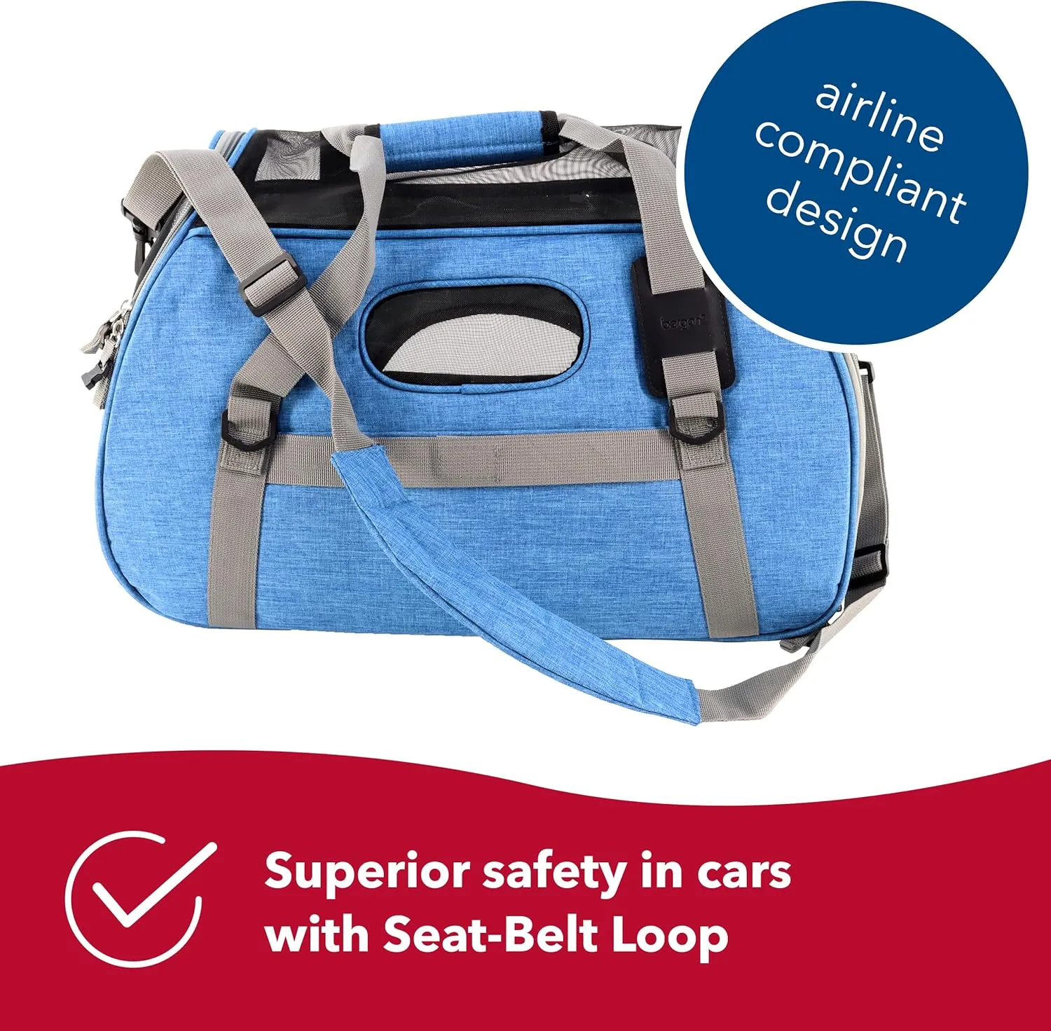 Coastal Pet Bergan Comfort Carrier - Breathable Travel Carrier for Dogs & Cats - Heather Bermuda, 19" x 10" x 13"