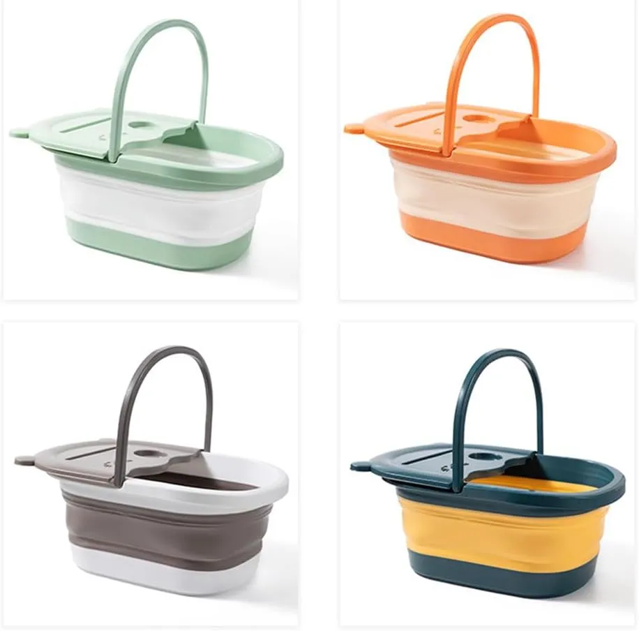 Collapsible Bucket for Foot Soaking with Handle Foot Bath Soak Tub with Massage Acupoint Plastic Cleaning Supplies Organizer for Feet Spa Toe Ankles Pedicure or Windows Cleaning Car Washing Gray