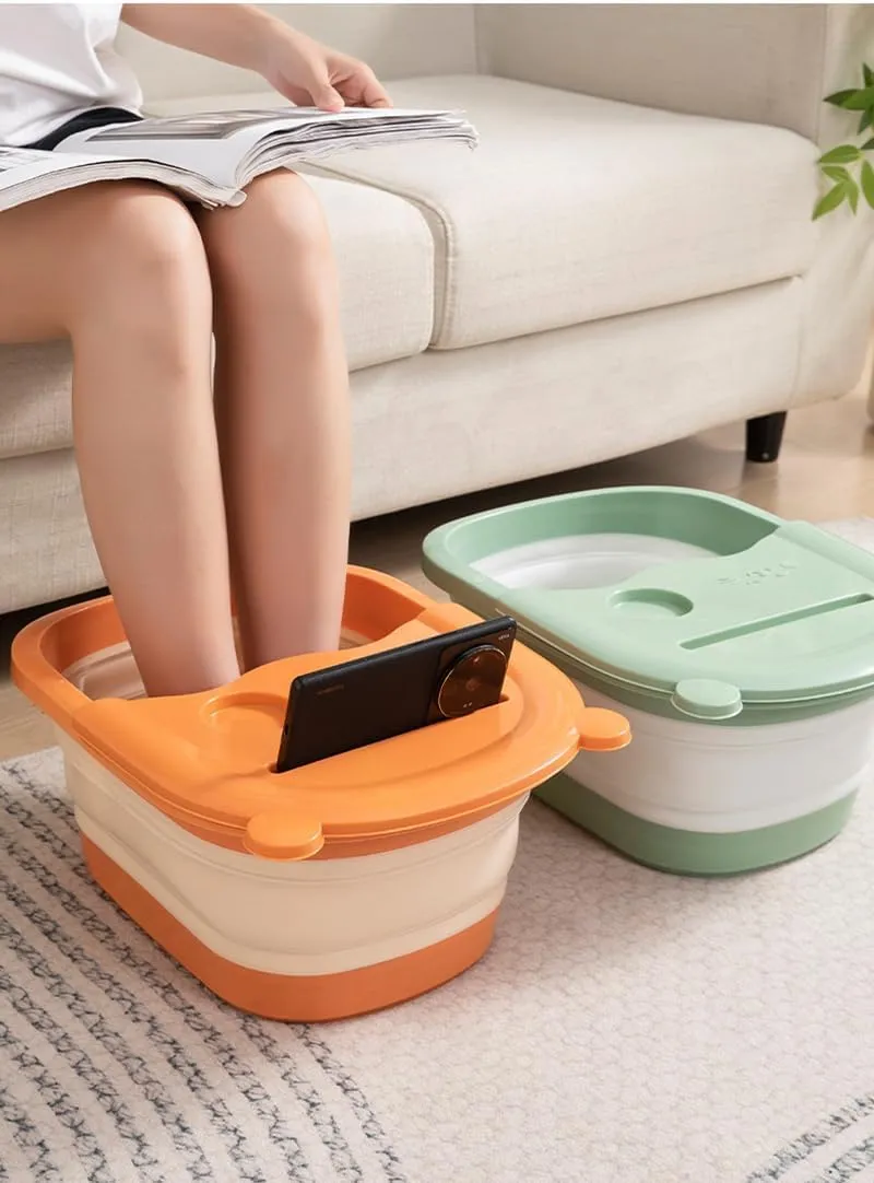 Collapsible Bucket for Foot Soaking with Handle Foot Bath Soak Tub with Massage Acupoint Plastic Cleaning Supplies Organizer for Feet Spa Toe Ankles Pedicure or Windows Cleaning Car Washing Gray