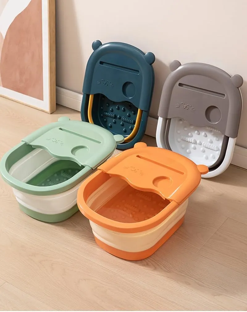 Collapsible Bucket for Foot Soaking with Handle Foot Bath Soak Tub with Massage Acupoint Plastic Cleaning Supplies Organizer for Feet Spa Toe Ankles Pedicure or Windows Cleaning Car Washing Gray