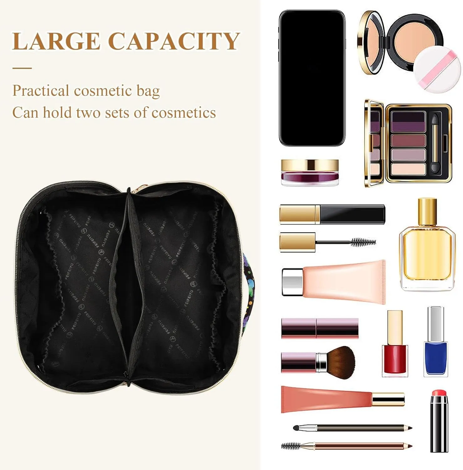 Colorful Cute Butterflies Large Capacity Cosmetic Bag Travel Makeup Bags with Large Opening and Handle Twill Cosmetic Organizer for Women