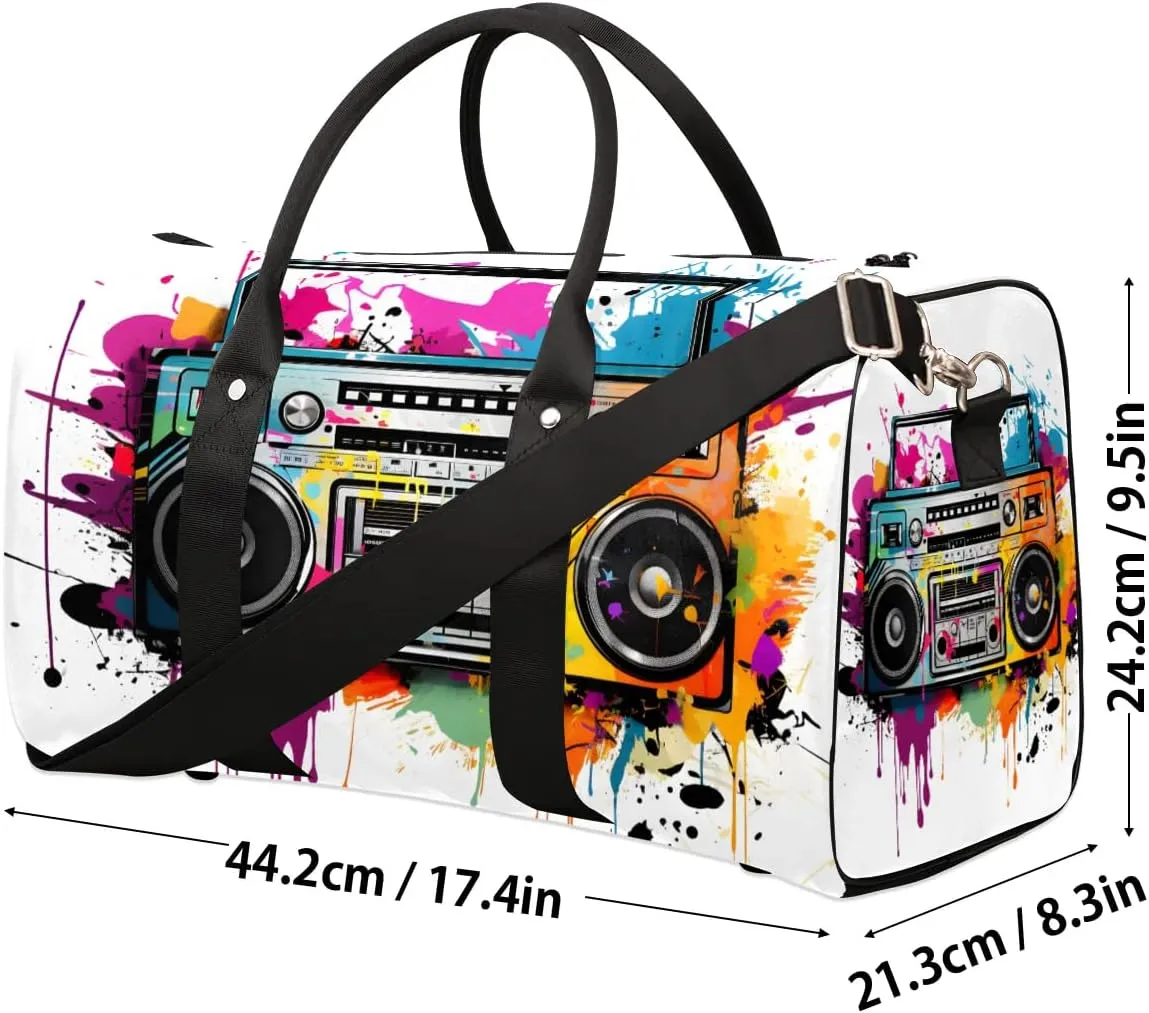 Colorful Radio Print Travel Duffel Bag for Women Men Waterproof Foldable Overnight Weekender Bag Large Capacity Sports Gym Bag