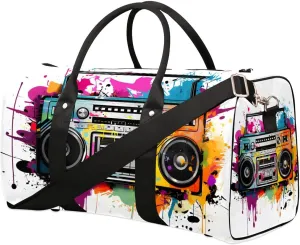 Colorful Radio Print Travel Duffel Bag for Women Men Waterproof Foldable Overnight Weekender Bag Large Capacity Sports Gym Bag