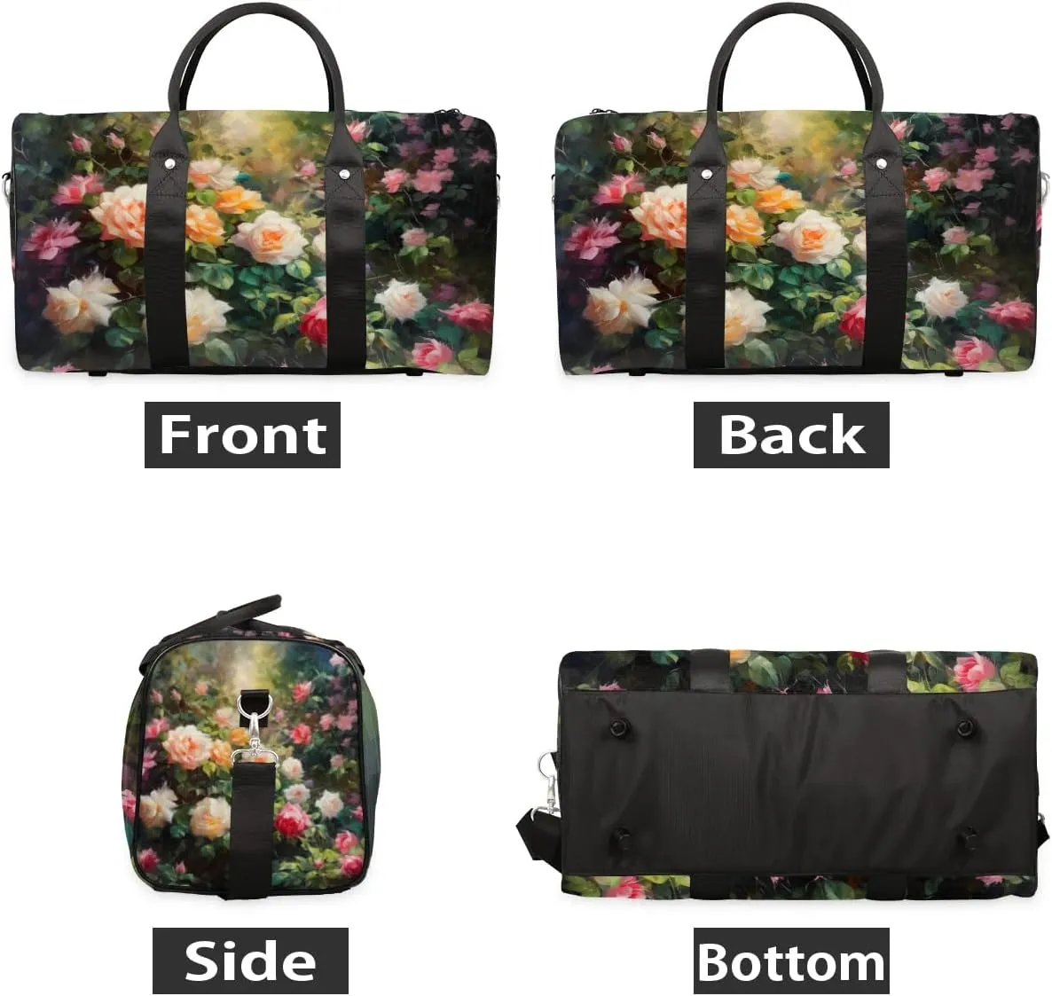 Colorful Rose Printed Travel Duffel Bag for Women Men Waterproof Foldable Overnight Weekender Bag Large Capacity Sports Gym Bag