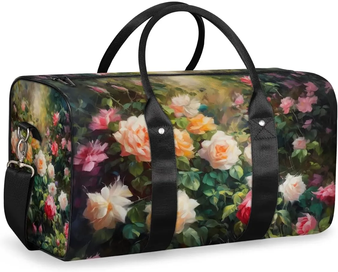 Colorful Rose Printed Travel Duffel Bag for Women Men Waterproof Foldable Overnight Weekender Bag Large Capacity Sports Gym Bag