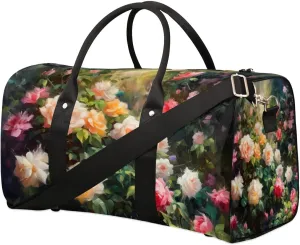 Colorful Rose Printed Travel Duffel Bag for Women Men Waterproof Foldable Overnight Weekender Bag Large Capacity Sports Gym Bag