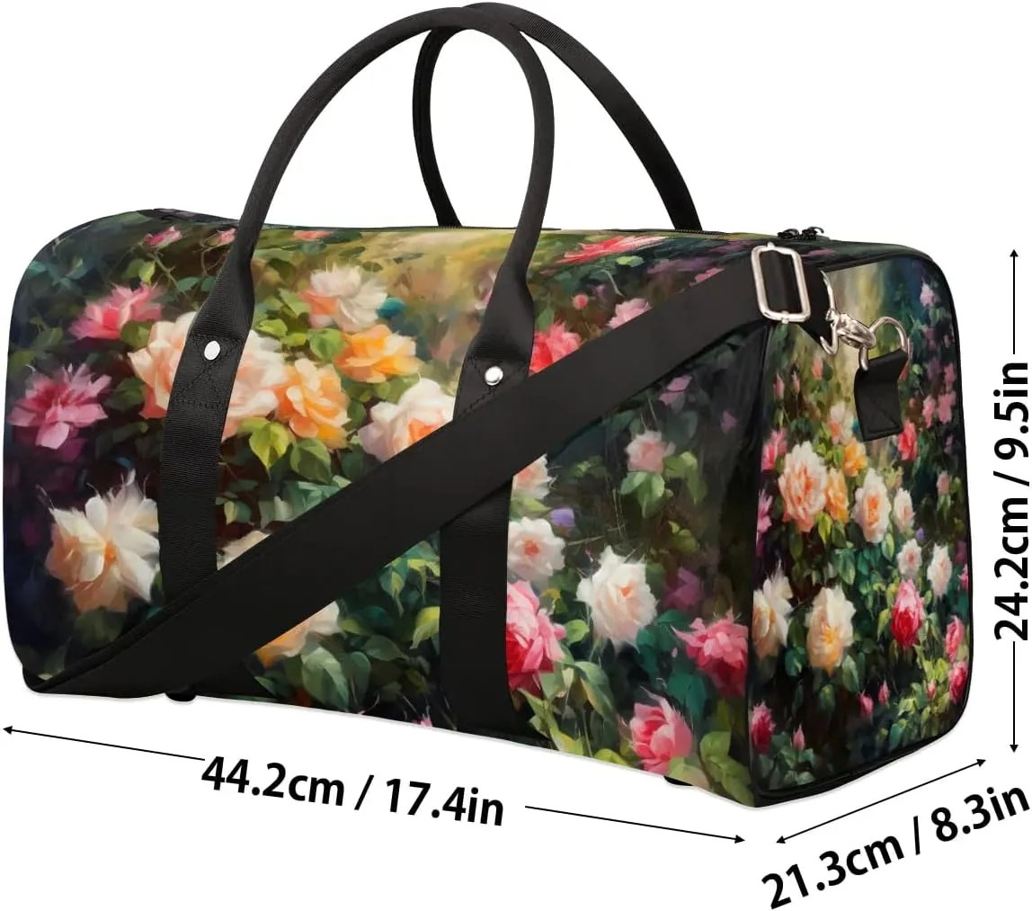 Colorful Rose Printed Travel Duffel Bag for Women Men Waterproof Foldable Overnight Weekender Bag Large Capacity Sports Gym Bag