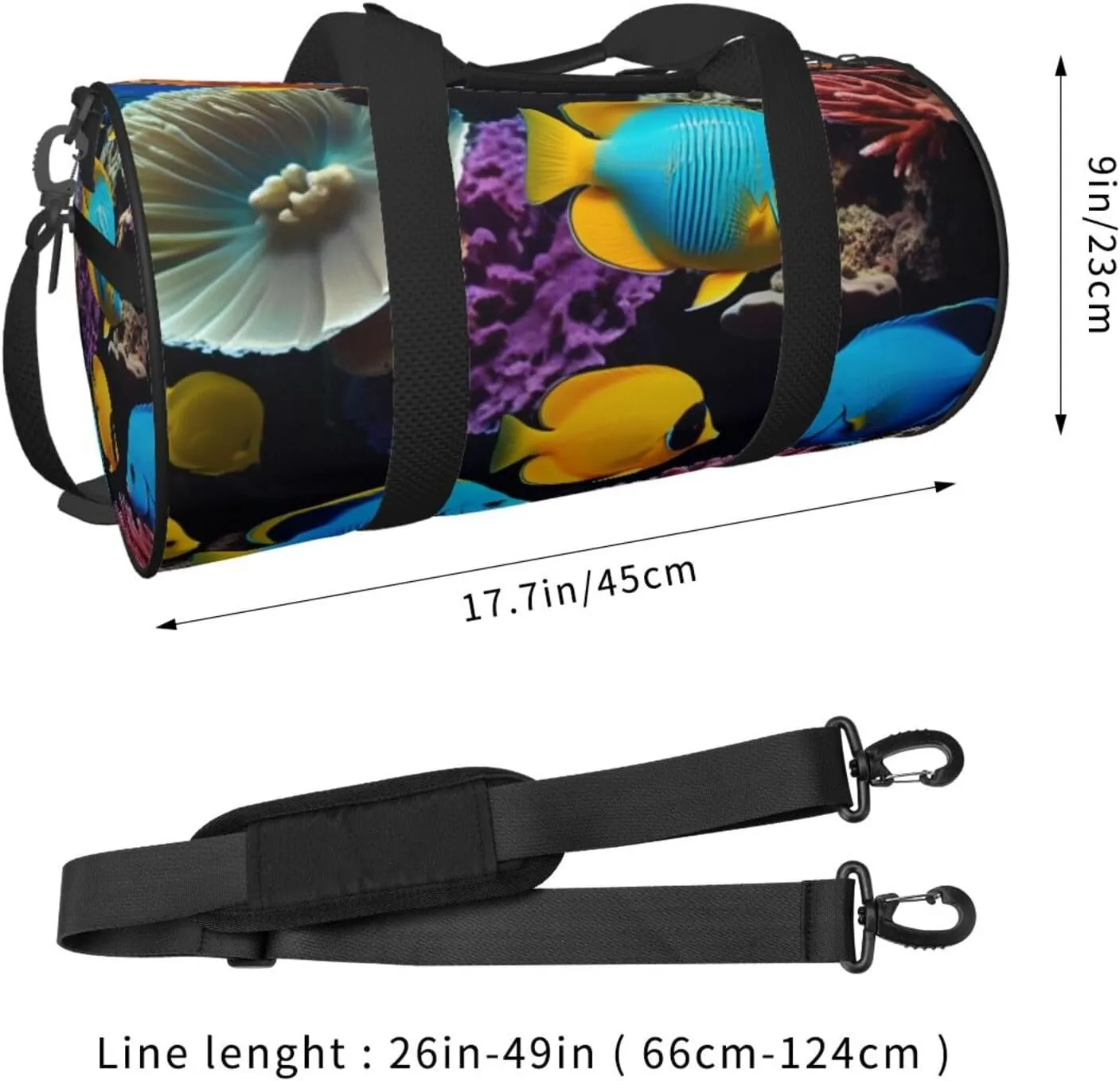 Colorful Sea Fish Printed Travel Bag,Round Personal Item Storage bag,Foldie Duffel Bag for Traveling Vacation,Fitness,Sports