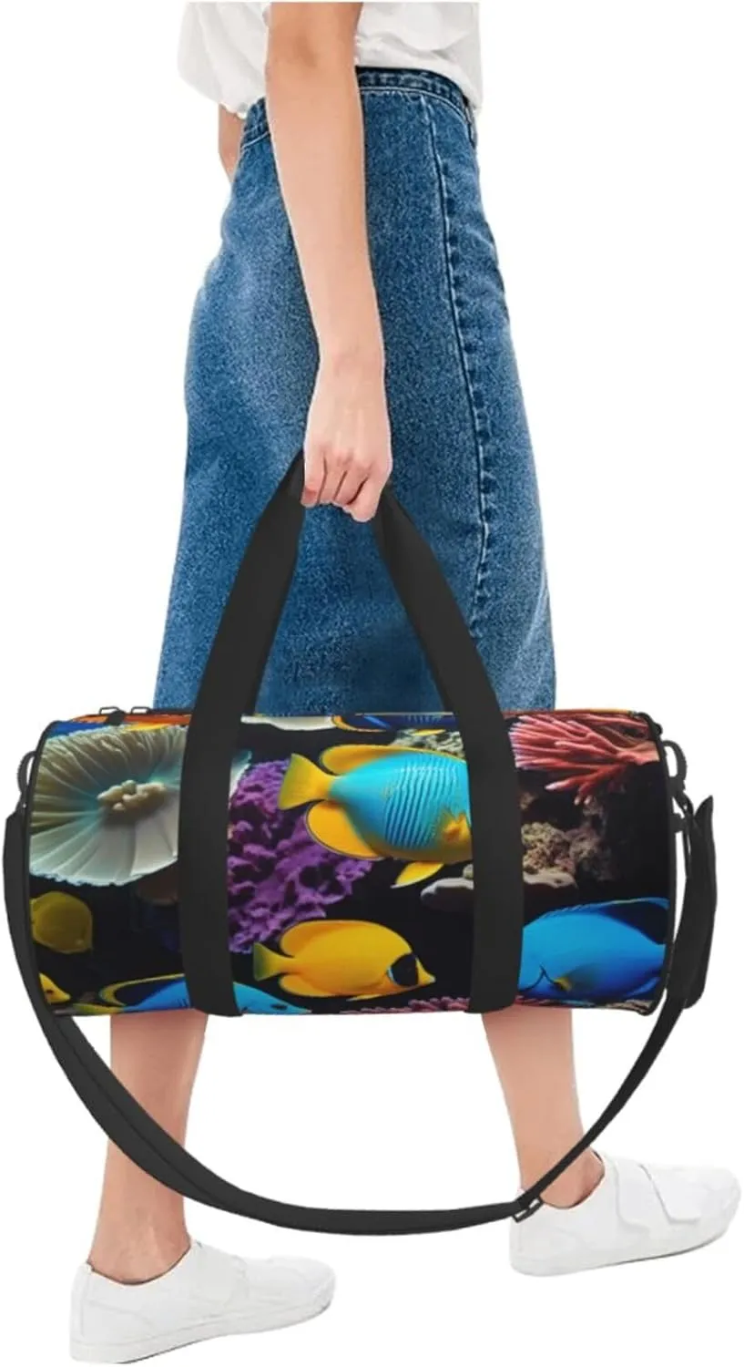 Colorful Sea Fish Printed Travel Bag,Round Personal Item Storage bag,Foldie Duffel Bag for Traveling Vacation,Fitness,Sports