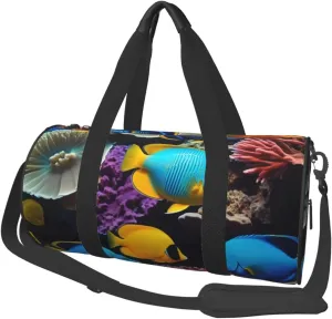Colorful Sea Fish Printed Travel Bag,Round Personal Item Storage bag,Foldie Duffel Bag for Traveling Vacation,Fitness,Sports