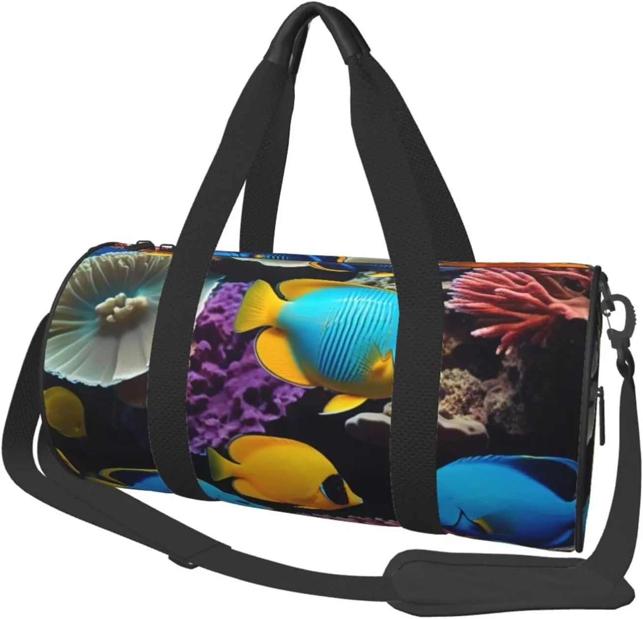 Colorful Sea Fish Printed Travel Bag,Round Personal Item Storage bag,Foldie Duffel Bag for Traveling Vacation,Fitness,Sports