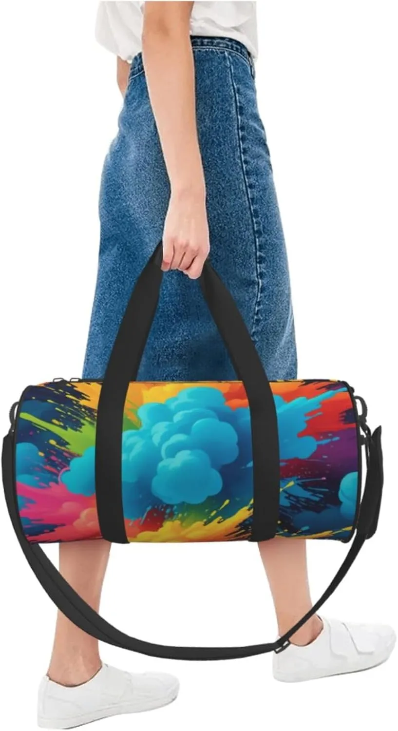 Colorful Spray Pattern Printed Travel Bag,Round Personal Item Storage bag,Foldie Duffel Bag for Traveling Vacation,Fitness,Sports