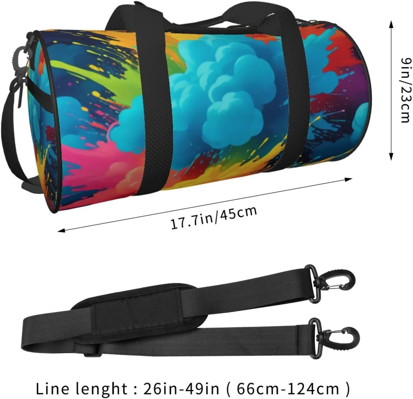 Colorful Spray Pattern Printed Travel Bag,Round Personal Item Storage bag,Foldie Duffel Bag for Traveling Vacation,Fitness,Sports