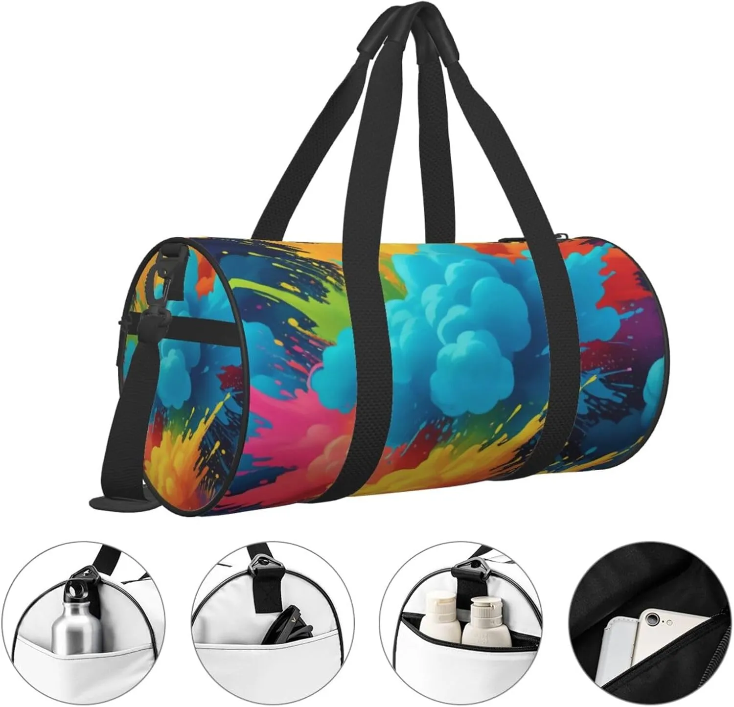 Colorful Spray Pattern Printed Travel Bag,Round Personal Item Storage bag,Foldie Duffel Bag for Traveling Vacation,Fitness,Sports