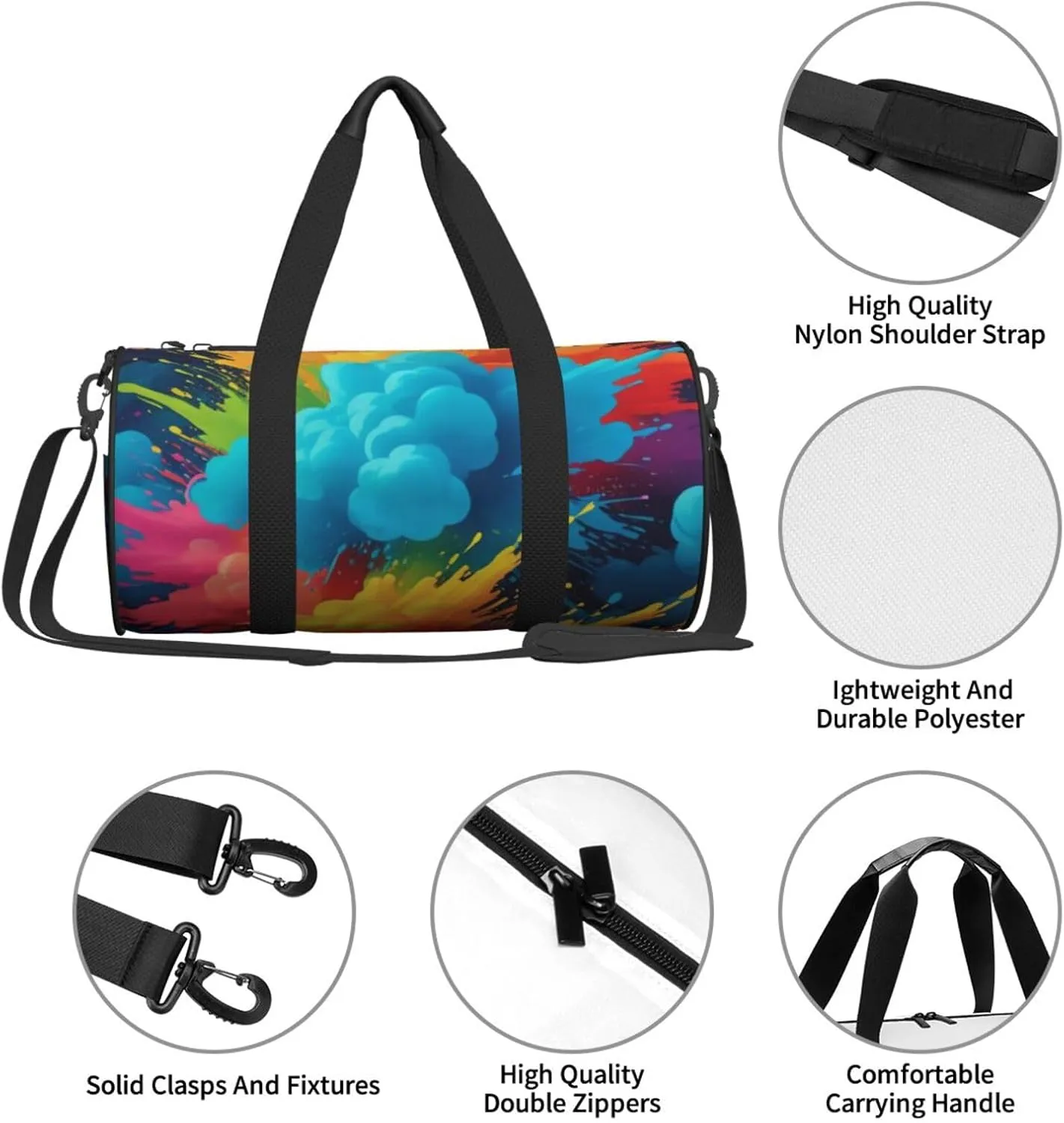 Colorful Spray Pattern Printed Travel Bag,Round Personal Item Storage bag,Foldie Duffel Bag for Traveling Vacation,Fitness,Sports