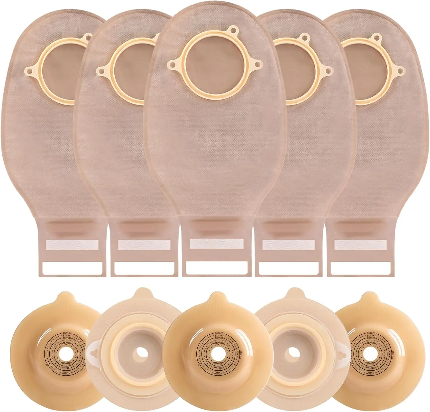 Colostomy Bags, 20 PCS Ostomy Supplies Two Piece Drainable Ostomy Bag for Ileostomy Stoma Care, Cut-to-Fit (15pcs Pouches 5pcs Convex Ostomy Barriers)
