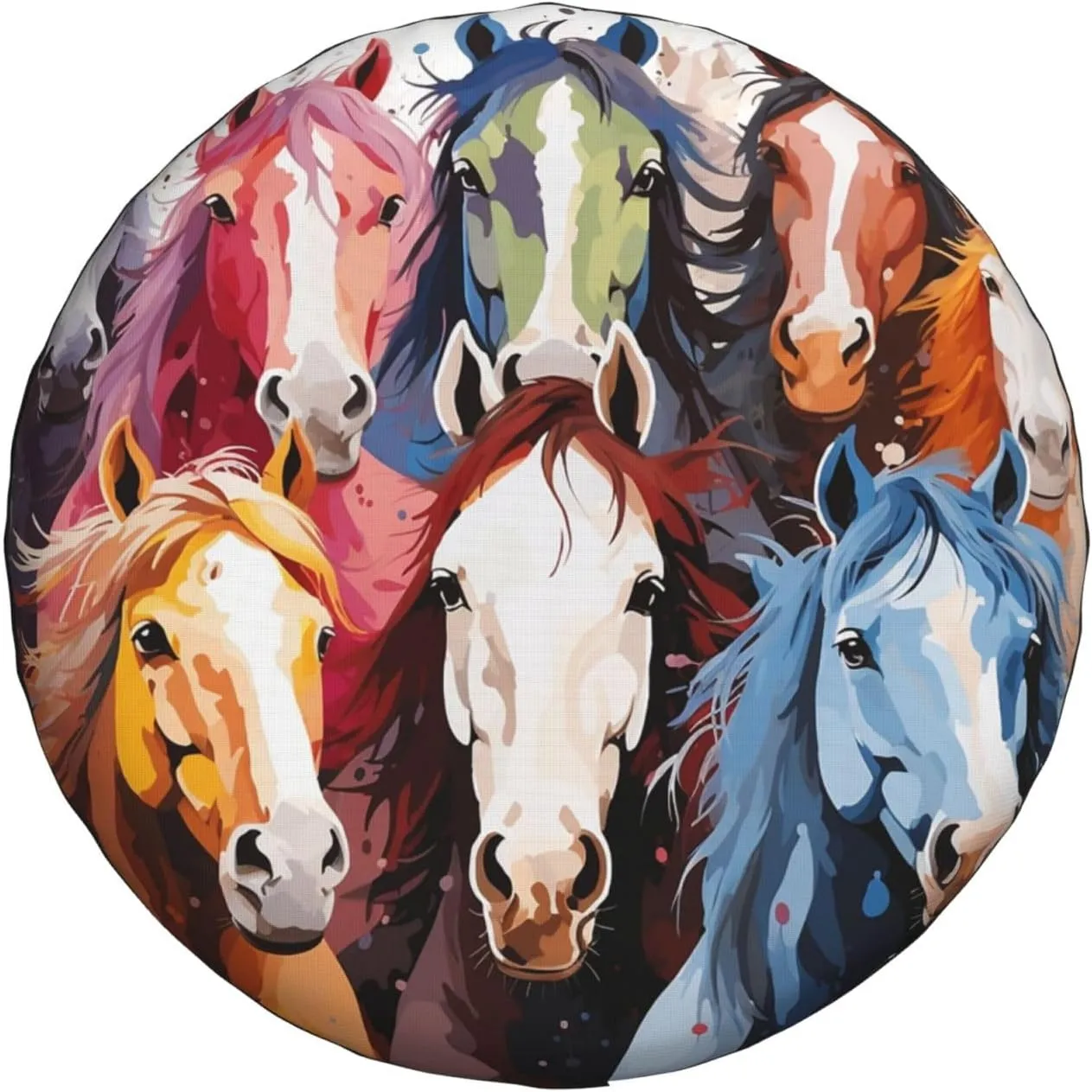 Colourful Cartoon Horses Tire Cover Outdoor Waterproof Snow Sun Rain Wheel Cover Portable Wheel Bags Camper Spare Tire Cover Universal Car Tire Protectors for Trailer RV SUV
