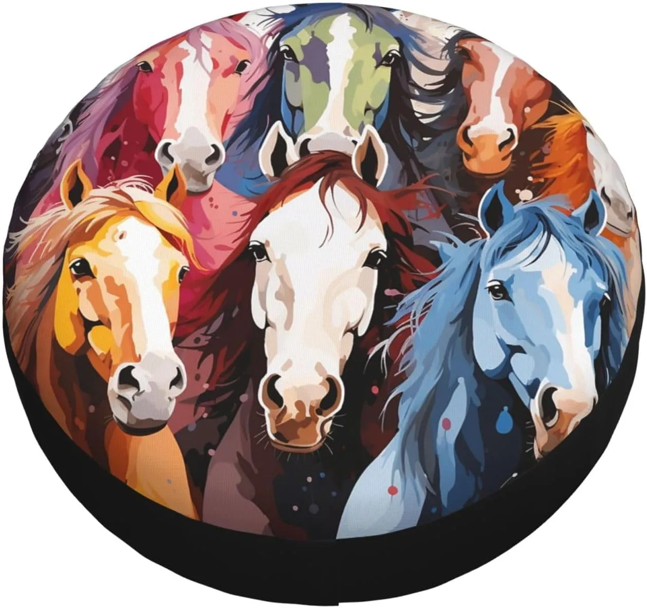 Colourful Cartoon Horses Tire Cover Outdoor Waterproof Snow Sun Rain Wheel Cover Portable Wheel Bags Camper Spare Tire Cover Universal Car Tire Protectors for Trailer RV SUV