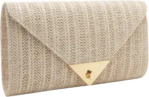Comeon Straw Clutch Purses for Women Envelope Evening Handbag Party Wedding Purse Hand-Woved Holiday Beach Bags with Chain