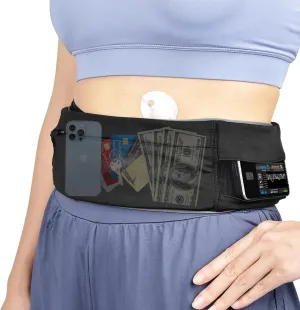 Comfortable Insulin Pump Belt with Mesh Pouches for Easy Viewing, Soft Insulin Pump Holder with Customizable Sizing for Running/Sleeping, Diabetic Waist Band for Men Women, Size M (24" - 36")