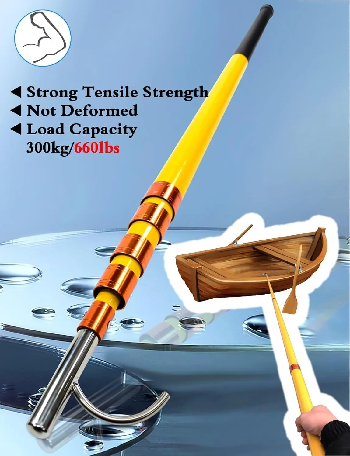 Commercial Rust-Resistant Rescue Hook with 4/5/ 6 M Super Light Long Handle, Heavy Duty Boat Hooks for Docking Telescopic Floating, Trailer Truck Cargo Grabber Tool