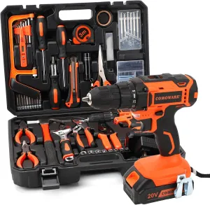 COMOWARE 20V Cordless Drill Set Combo Kit,120 Pcs Tool Kit for Home, Household Tool Sets for Men, Basic Tool Kit with Power Drill, Tool Set with Drill for Garden Office Home Repair
