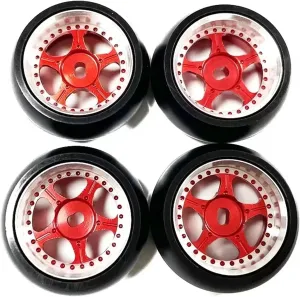 Compatible with Wltoys K969 K989 P929 1:28 Scale RC Car Replacement Accessory Parts 4 Pcs RC Rubber Drift Tyre Hard Anodized Wheel Rims RC Wheel Tires(Red,A)