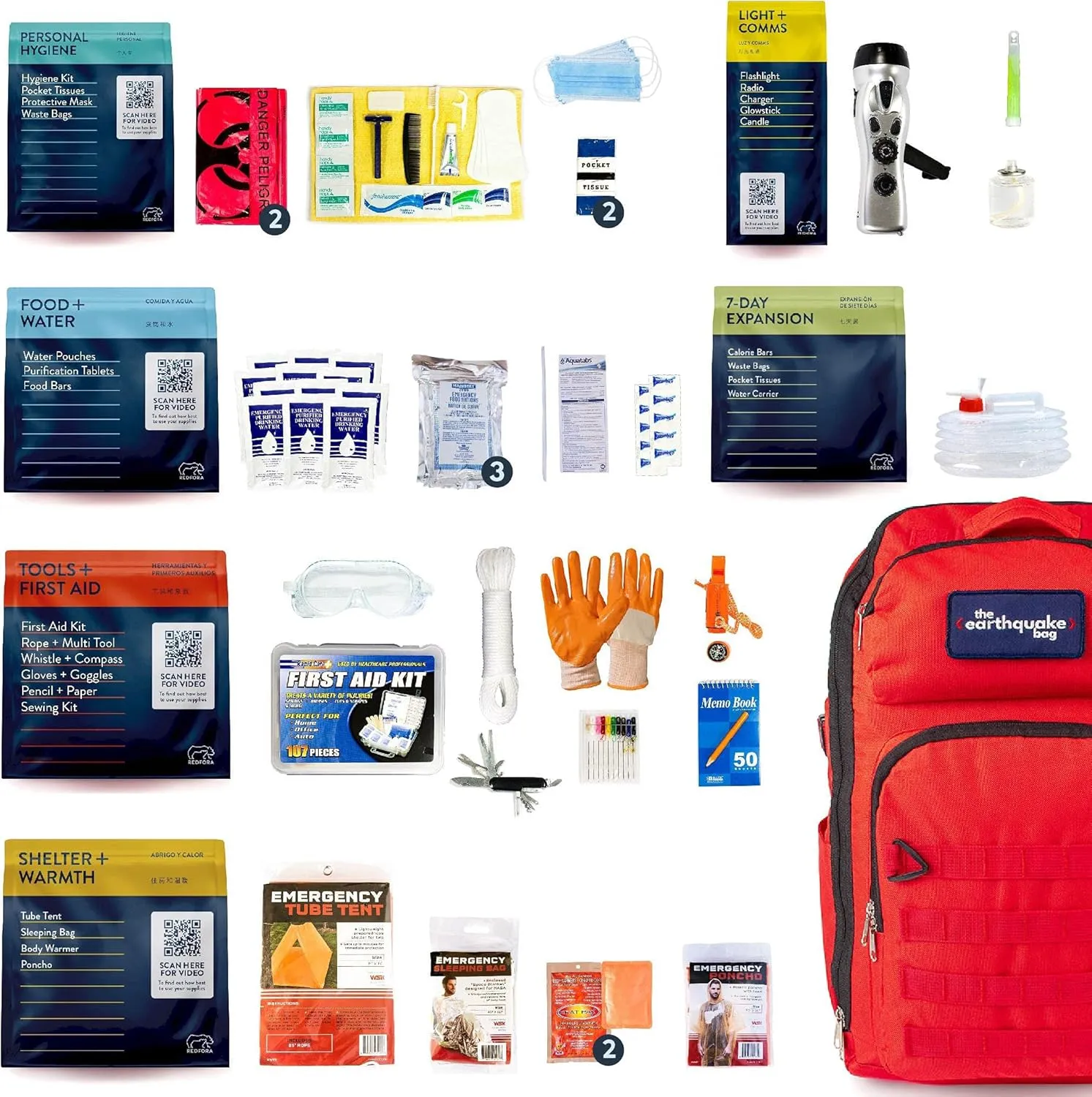 Complete Earthquake Bag – 1 Week of Emergency Supplies for Earthquakes, Hurricanes, Wildfires, Floods   Other Disasters