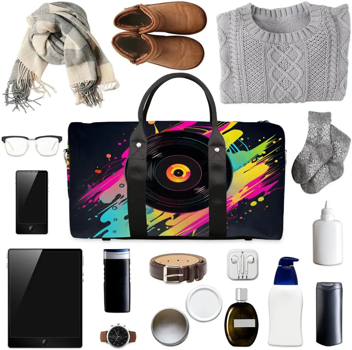 Concert Music Album Printed Travel Duffel Bag for Women Men Waterproof Foldable Overnight Weekender Bag Large Capacity Sports Gym Bag