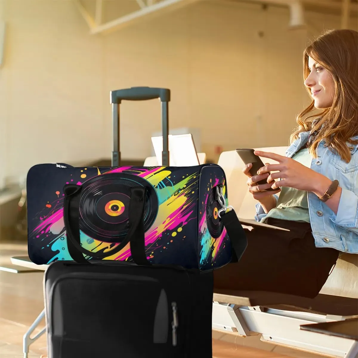 Concert Music Album Printed Travel Duffel Bag for Women Men Waterproof Foldable Overnight Weekender Bag Large Capacity Sports Gym Bag