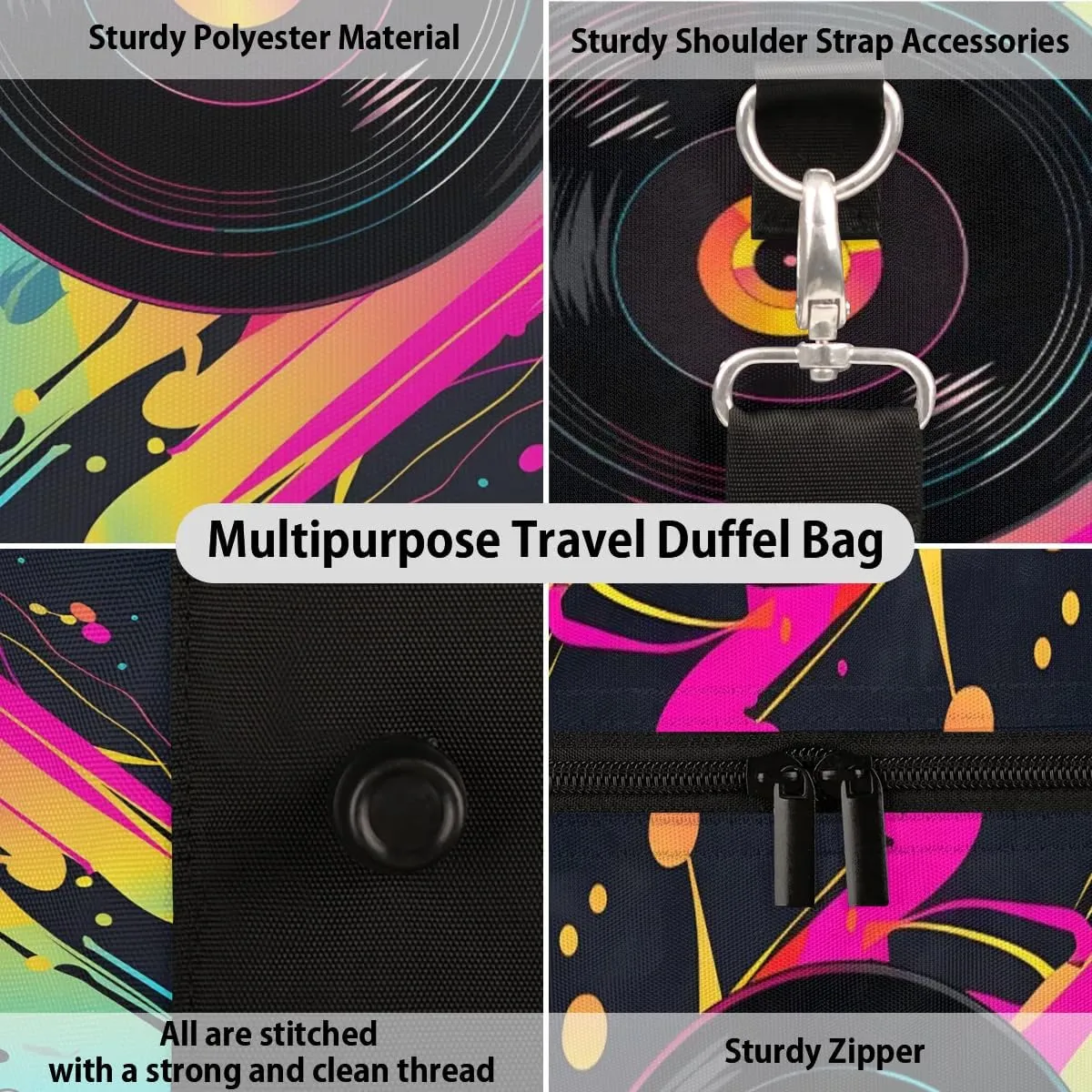 Concert Music Album Printed Travel Duffel Bag for Women Men Waterproof Foldable Overnight Weekender Bag Large Capacity Sports Gym Bag