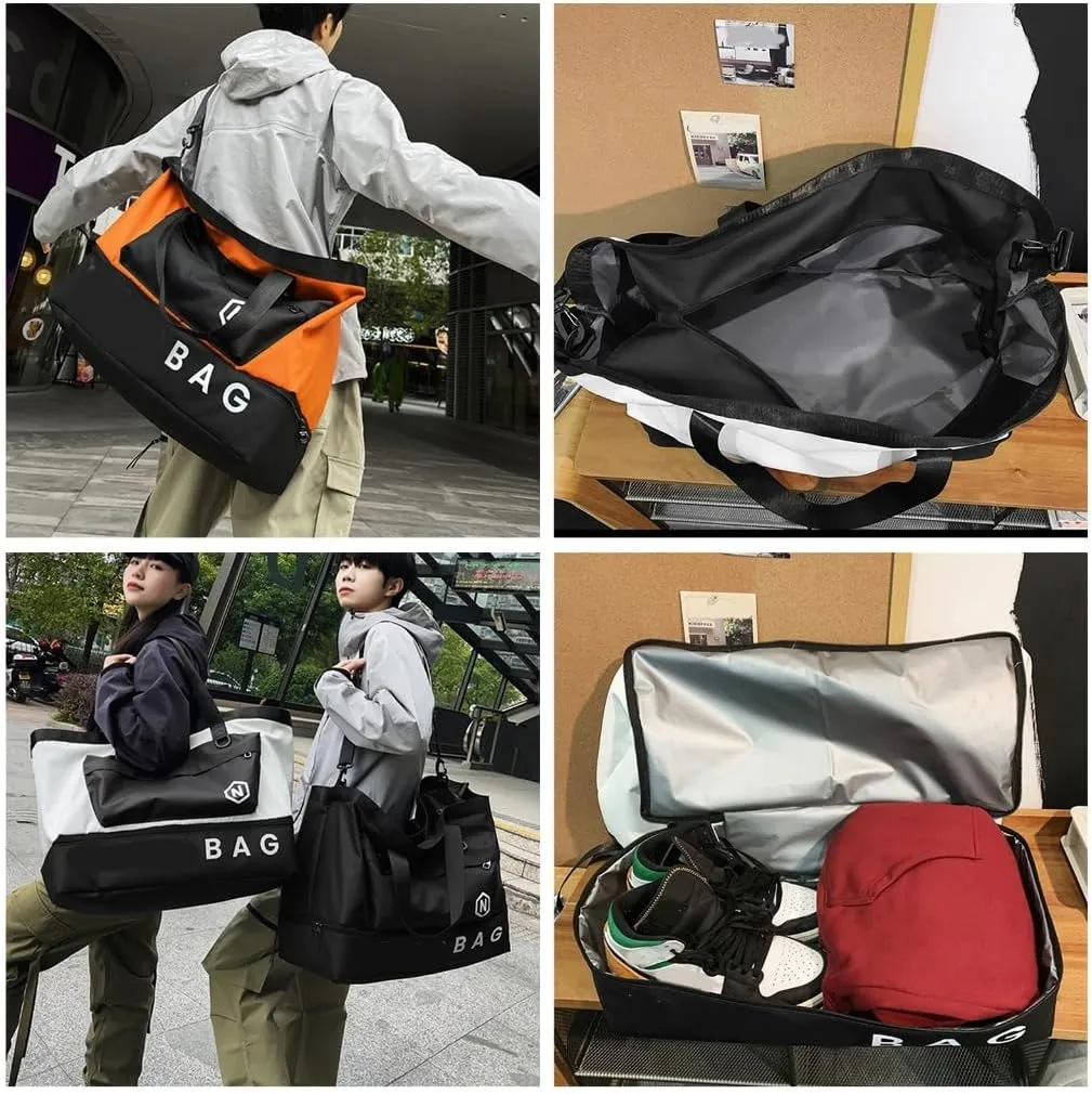 Contrast Color Fitness Bag Large Capacity Gym Bag Travel Bag Suitcase Bag