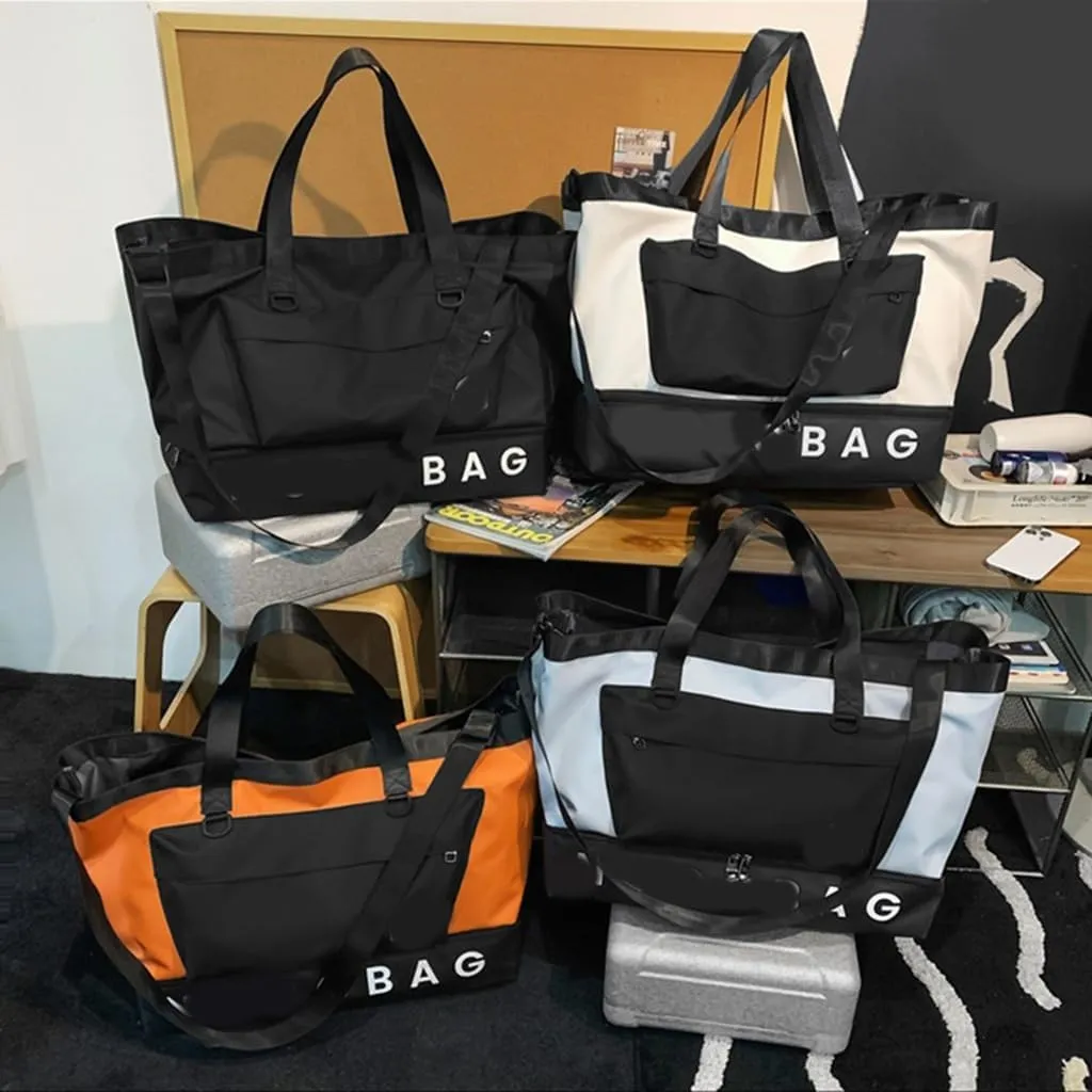 Contrast Color Fitness Bag Large Capacity Gym Bag Travel Bag Suitcase Bag