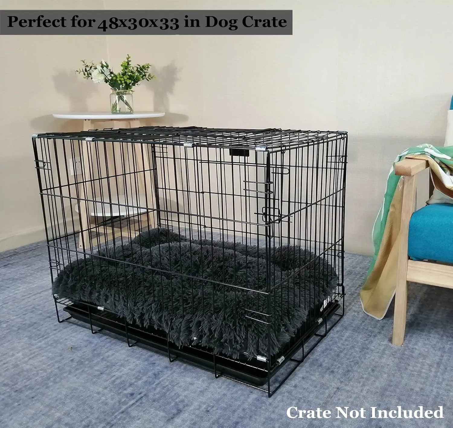 Coohom Deluxe Plush Dog Bed Pet Cushion Crate Mat,Fulffy Comfy Kennel Anti-Slip Washable Pad for Medium Large X-Large Dogs(XX-Large, Black)