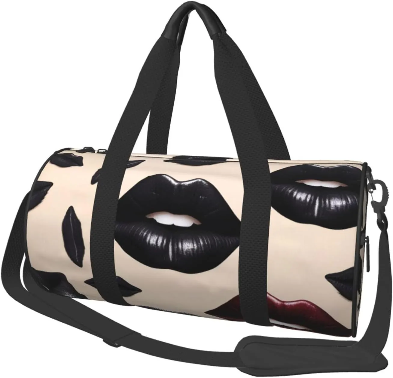 Cool Black Lipstick Lips Printed Travel Bag,Round Personal Item Storage bag,Foldie Duffel Bag for Traveling Vacation,Fitness,Sports