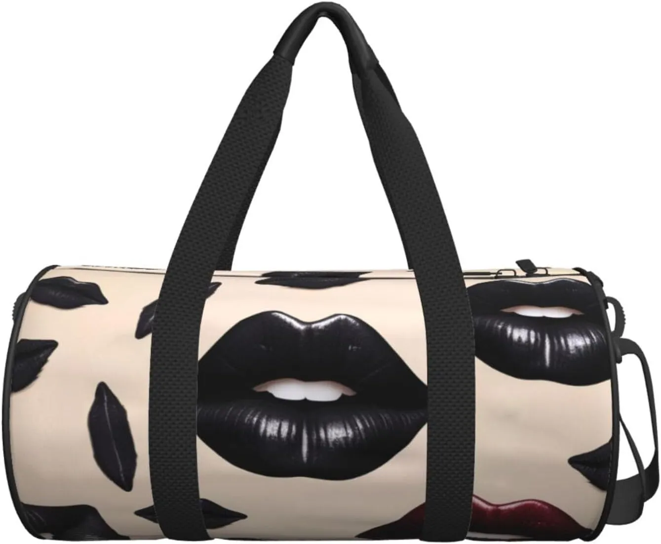 Cool Black Lipstick Lips Printed Travel Bag,Round Personal Item Storage bag,Foldie Duffel Bag for Traveling Vacation,Fitness,Sports