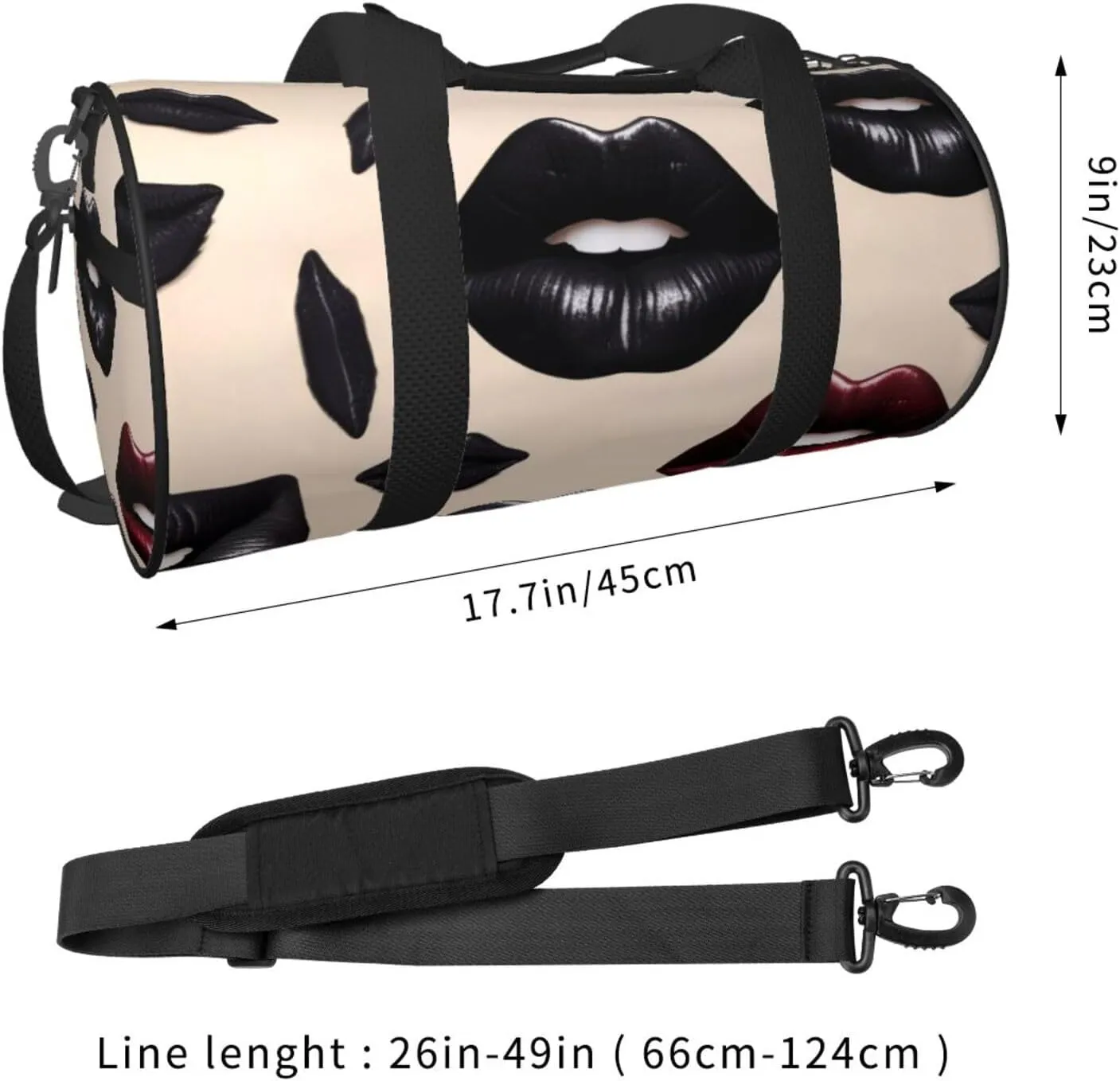 Cool Black Lipstick Lips Printed Travel Bag,Round Personal Item Storage bag,Foldie Duffel Bag for Traveling Vacation,Fitness,Sports