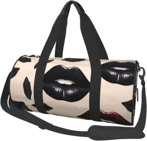 Cool Black Lipstick Lips Printed Travel Bag,Round Personal Item Storage bag,Foldie Duffel Bag for Traveling Vacation,Fitness,Sports