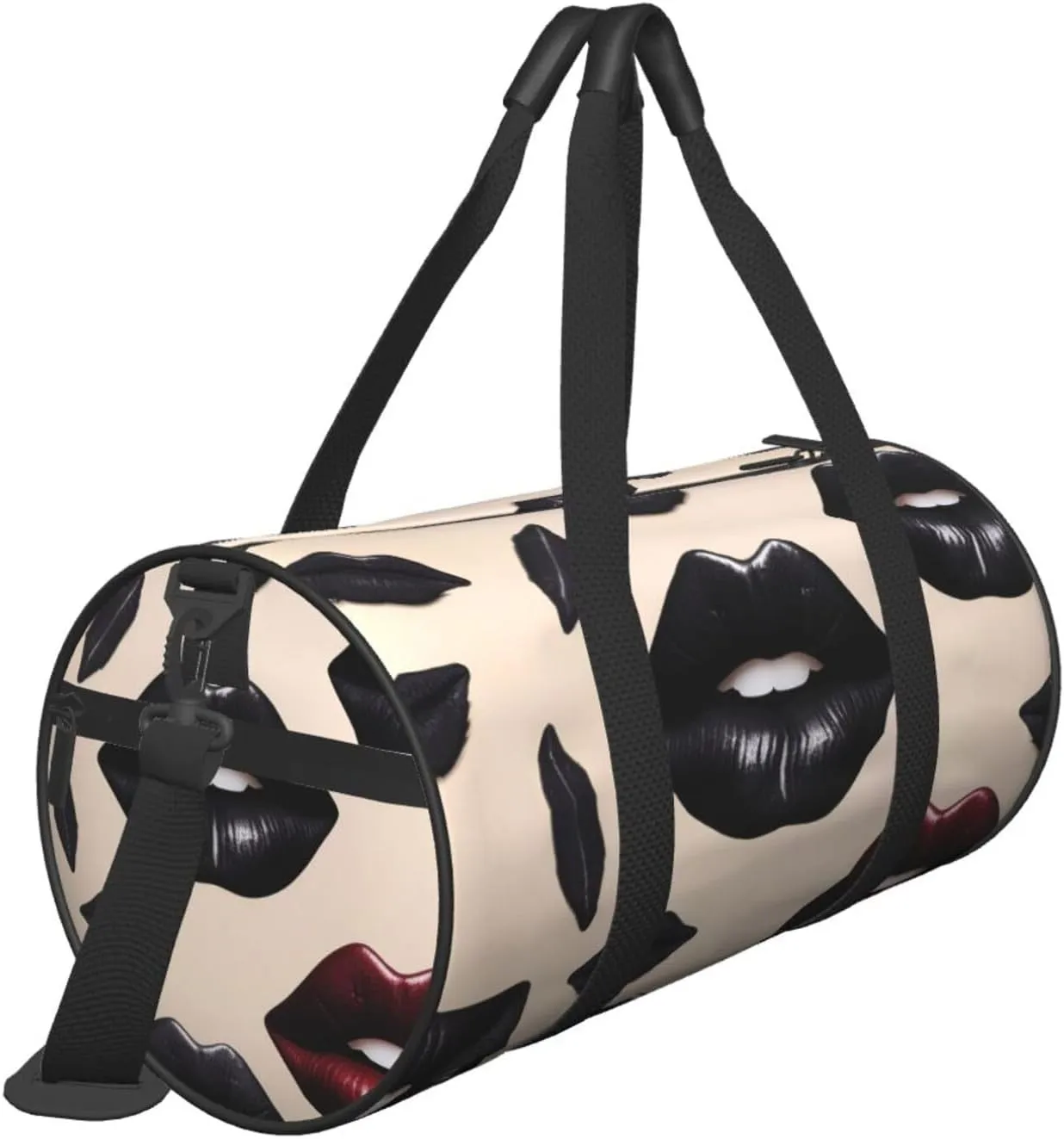 Cool Black Lipstick Lips Printed Travel Bag,Round Personal Item Storage bag,Foldie Duffel Bag for Traveling Vacation,Fitness,Sports