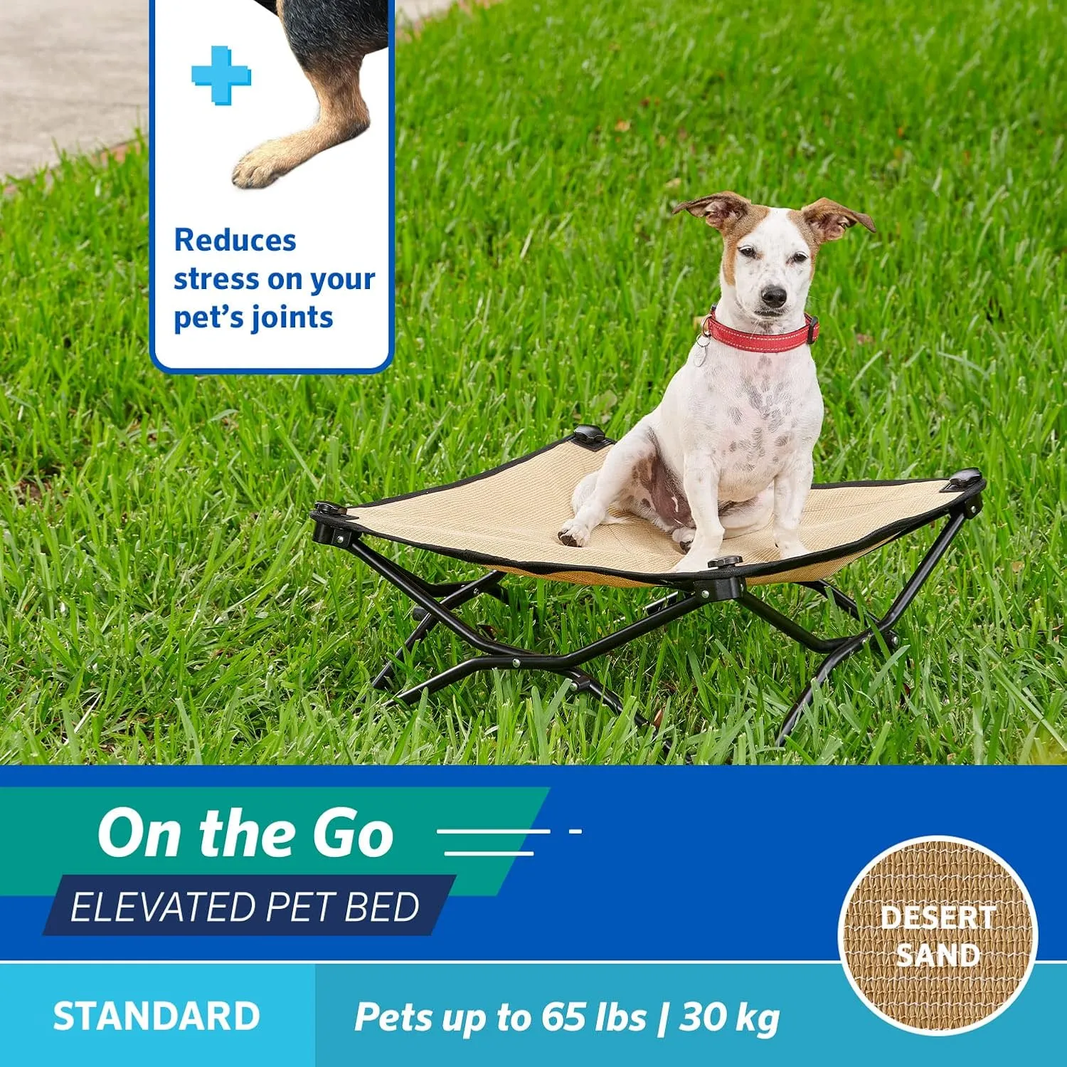 Coolaroo On-The-Go Elevated Dog Bed - Foldable Pop-Up Travel Dog Bed with Breathable, Moisture-Resistant Fabric, Carry Bag Included, Lightweight & Portable, Desert Sand, Standard