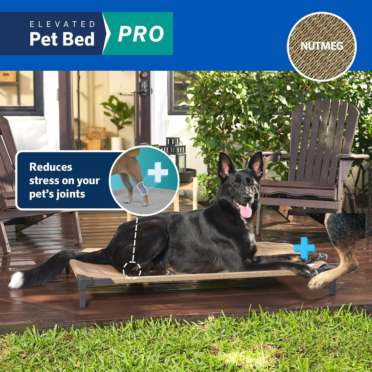 Coolaroo Pro Elevated Dog Bed - Low-Profile Access, Moisture-Resistant Cover, Breathable Fabric & Tool-Free Setup, Nutmeg, Standard