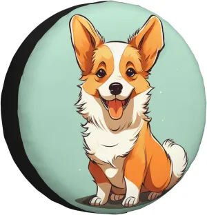 Corgi Cute Dog Tire Cover Outdoor Waterproof Snow Sun Rain Wheel Cover Portable Wheel Bags Camper Spare Tire Cover Universal Car Tire Protectors for Trailer RV SUV