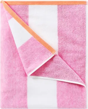 Cotton Oversized Beach Towel - Large 70 x 35 Inch Pool Towel, Rose Red Striped Quick Dry Swimming Cabana Towel