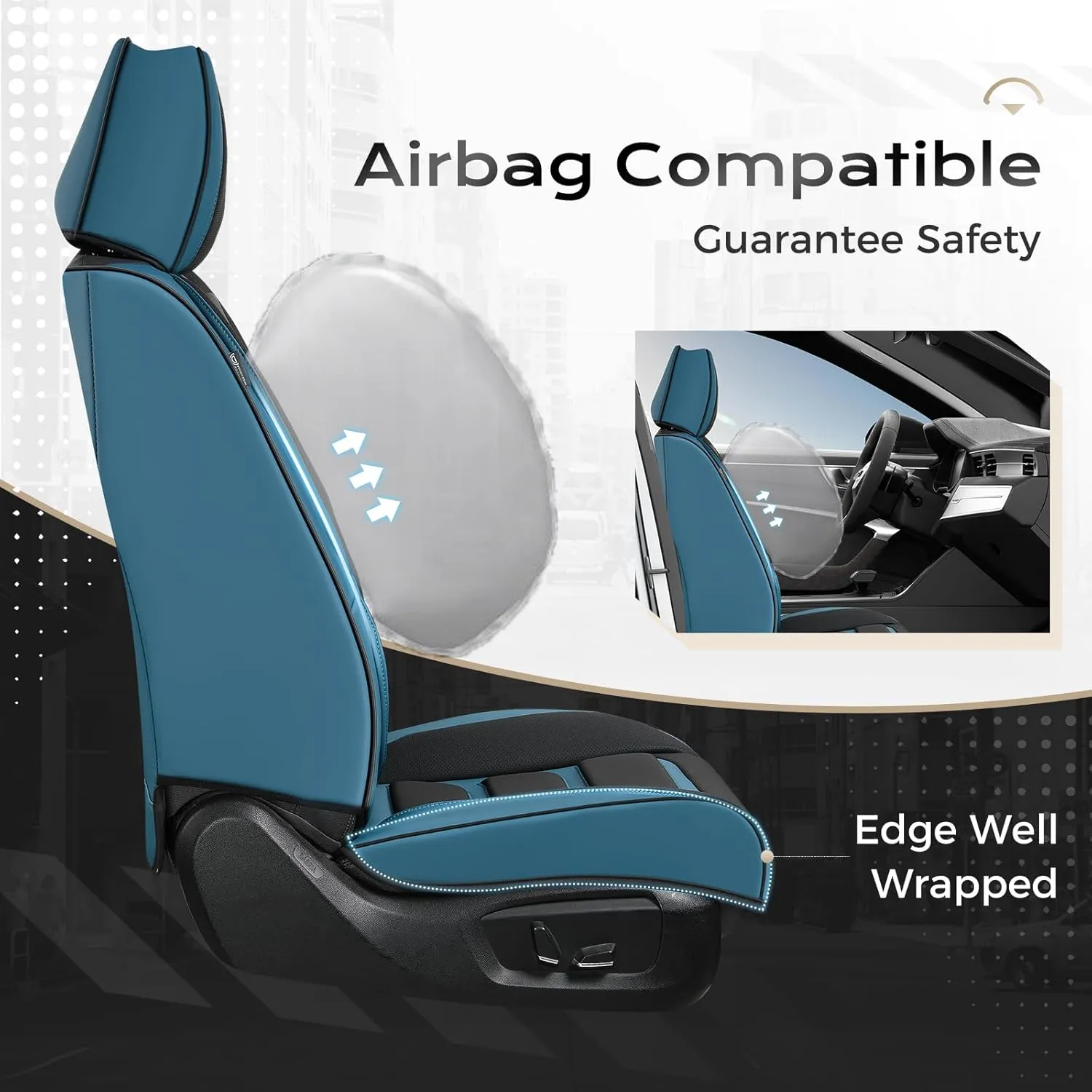 Coverado Car Seat Covers Full Set, Seat Covers for Cars, Front Seat Covers and Back Seat Cover Waterproof Leather Automotive Seat Cover, Universal Car Interior Protectors Cushion for Most Cars Blue