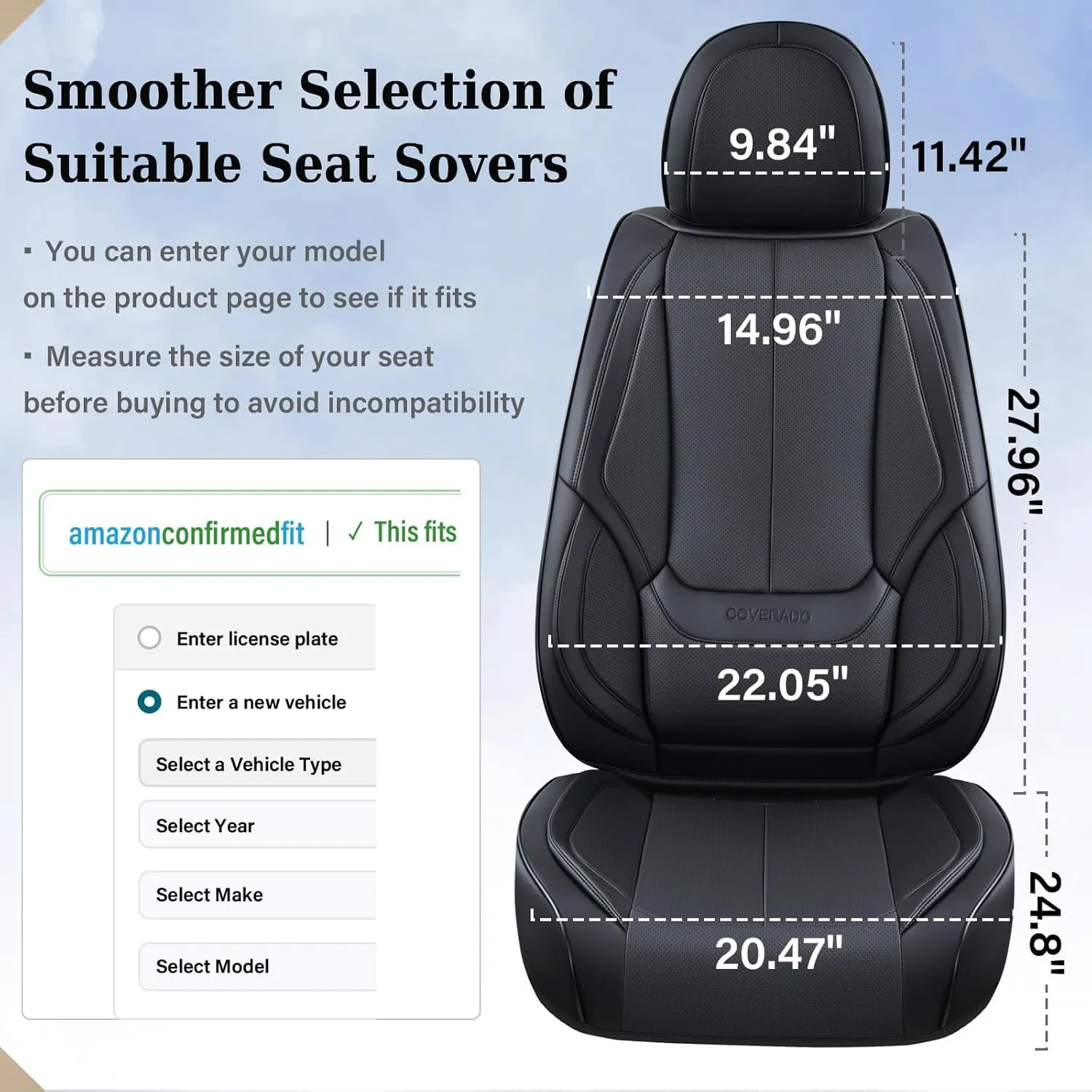 Coverado Seat Covers, Car Seat Covers Front Seats, Car Seat Cover, Car Seat Protector Waterproof, Car Seat Cushion Nappa Leather, Black Seat Covers Carseat Cover Universal Fit for Most Cars