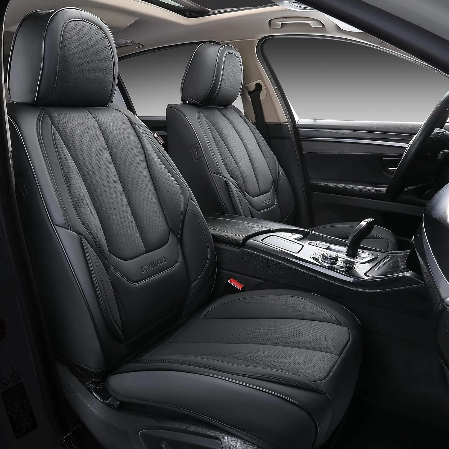 Coverado Seat Covers, Car Seat Covers Front Seats, Car Seat Cover, Car Seat Protector Waterproof, Car Seat Cushion Nappa Leather, Black Seat Covers Carseat Cover Universal Fit for Most Cars