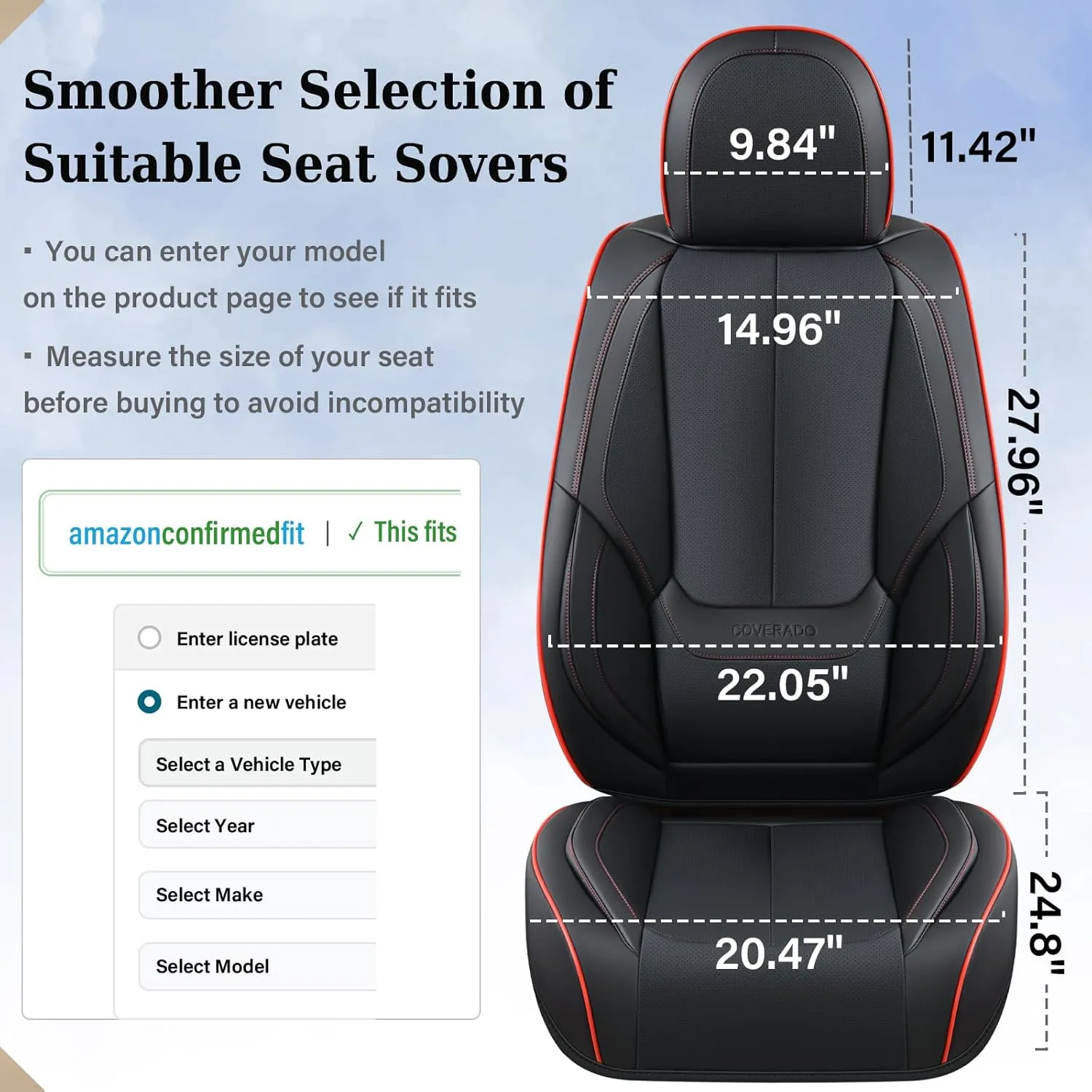 Coverado Seat Covers, Car Seat Covers Front Seats, Car Seat Cover, Car Seat Protector Waterproof, Car Seat Cushion Nappa Leather, Black Seat Covers Carseat Cover Universal Fit for Most Cars