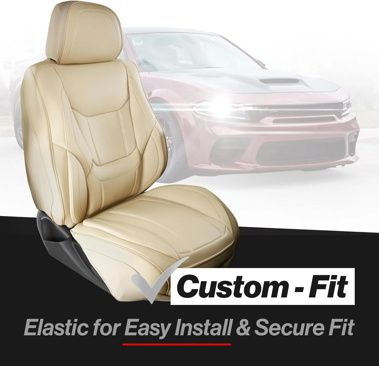 Coverland Custom Car Seat Covers Compatible with 2004-2006 Suzuki Verona - Premium Leather Non-Slip Memory Foam Waterproof Seat Cover Custom fit Interior Protector [Full Set Seat-Beige]