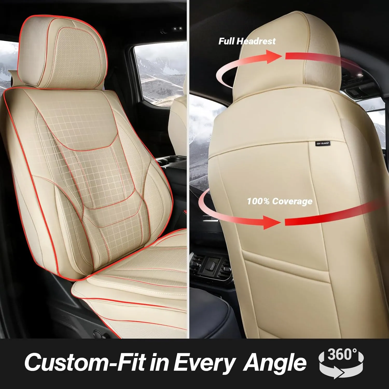 Coverland Custom Car Seat Covers Compatible with 2004-2006 Suzuki Verona - Premium Leather Non-Slip Memory Foam Waterproof Seat Cover Custom fit Interior Protector [Full Set Seat-Beige]